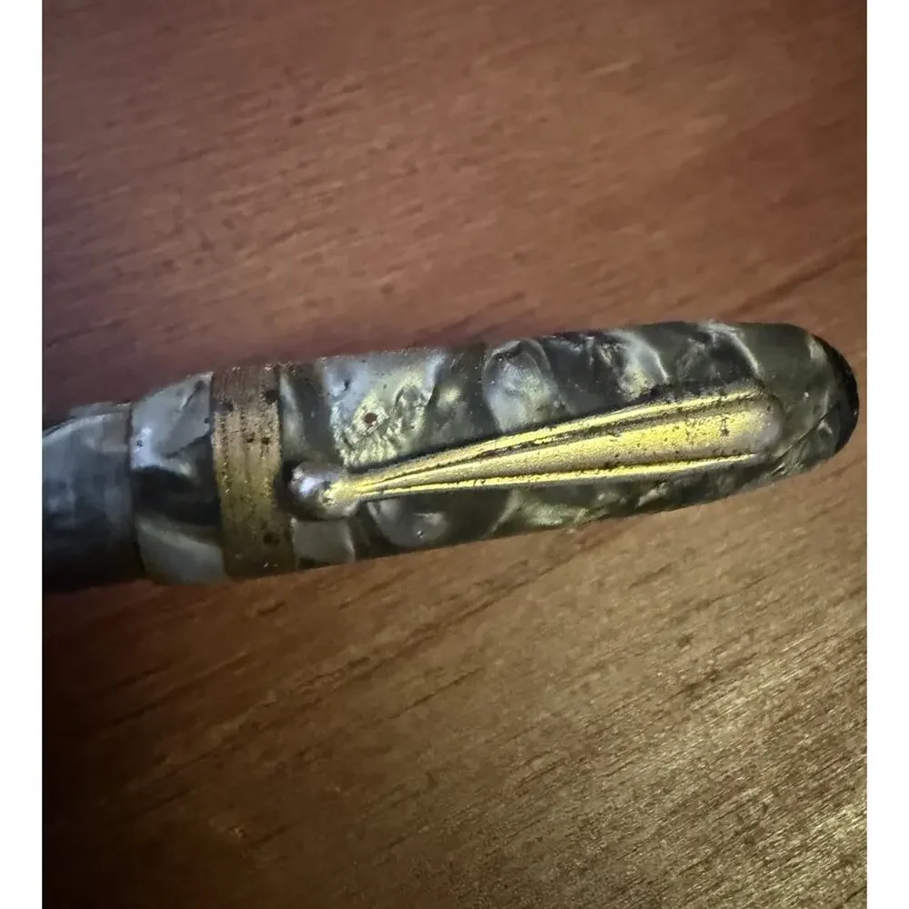 1930s Rare Welsharp Marbled Celluloid Fountain Pen w/14 K Gold Plating U.S. Made
